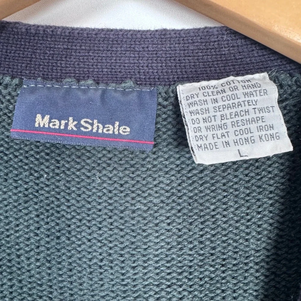 VTG Mark Shale Cardigan Sweater Men L Green Cotton V-Neck Vintage Grandpacore